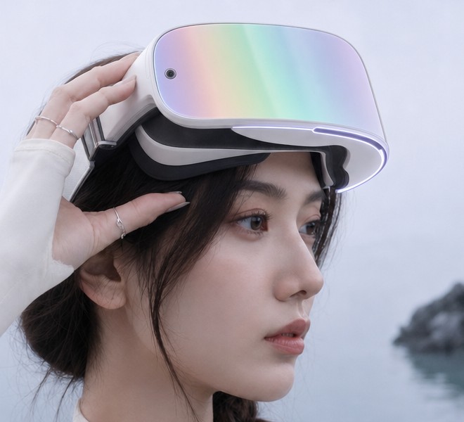 Close crop of the wearer lifting the NOVA X1 visor back from her eyes.
